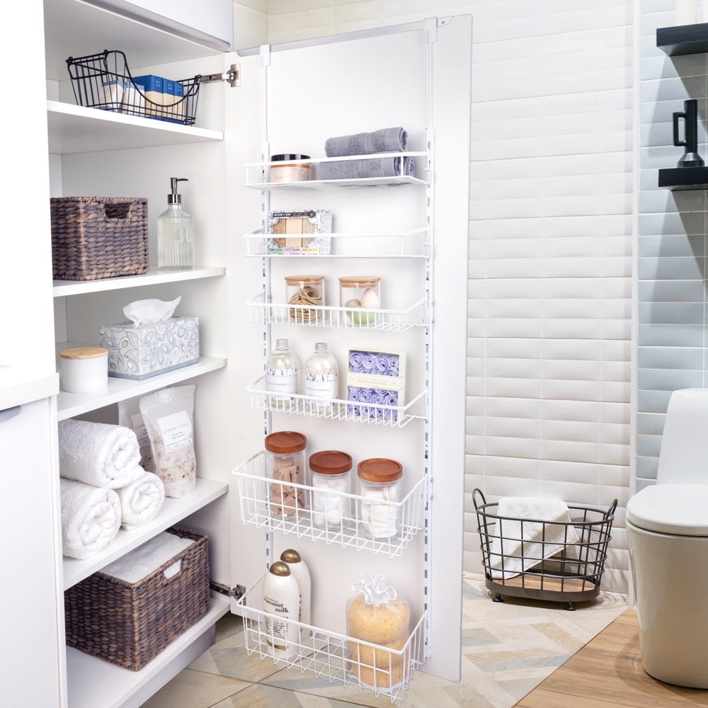 over the Door Rack Organizer with 6 Tier Adjustable Shelves Powder Coated Steel White