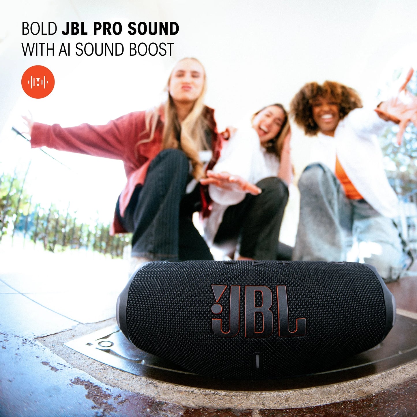 Charge 6 - Portable Waterproof & Drop-Proof Bluetooth Speaker, Bold  Pro Sound with AI Sound Boost, 28Hrs of Playtime, Built-In Powerbank & Comes with a Sturdy/Removable Carrying Strap (Black)