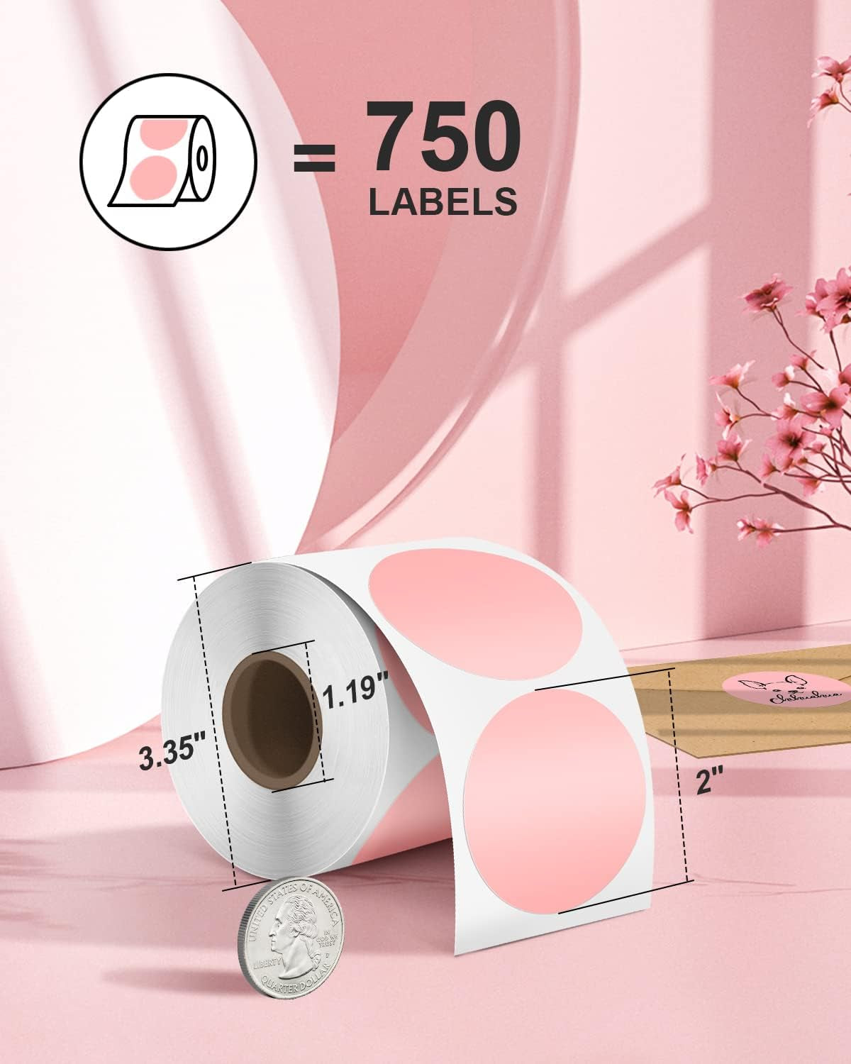 Nelko Genuine 2 Inch Pink Circle Thermal Stickers Labels, Compatible with Nelko PL70E Label Printer, Self-Adhesive for Small Businesses, DIY Logo Design, Customized Stickers, QR Code 750 Labels/Roll