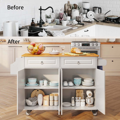 Kitchen Islands with Storage, Kitchen Island Cart with Wood Drop Leaf, White