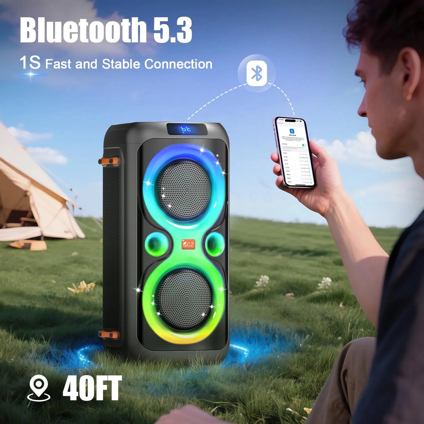 Dual 6.5-Inch 160W Large Loudest Party Speaker Bluetooth Wireless with Microphone Jack, Support USB TF, Rich Bass for DJ, Karaoke