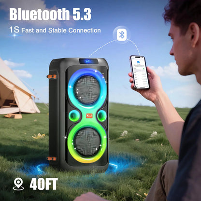 Dual 6.5-Inch 160W Large Loudest Party Speaker Bluetooth Wireless with Microphone Jack, Support USB TF, Rich Bass for DJ, Karaoke