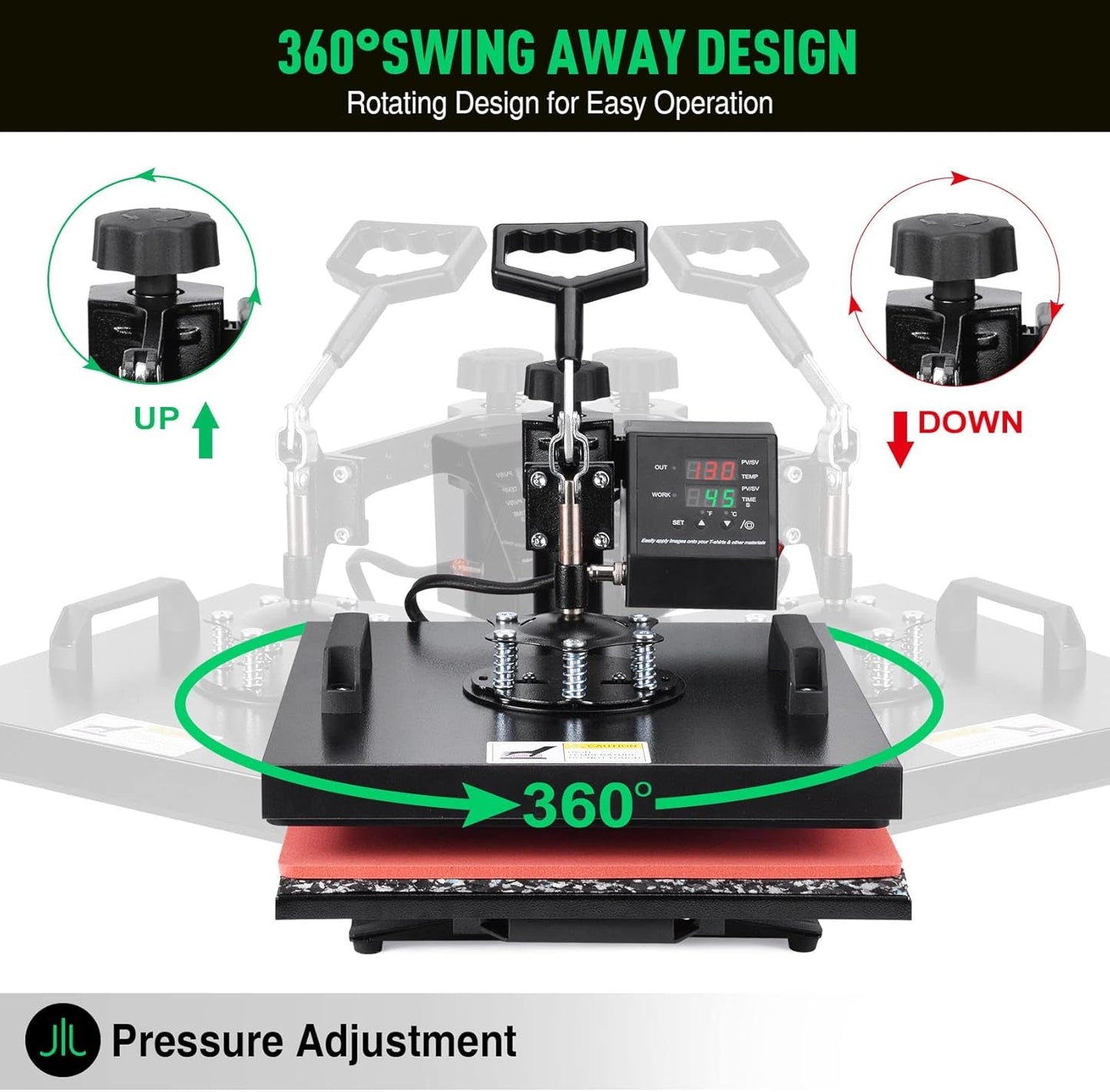 Slendor 8 in 1 Heat Press Machine 15X15 Inch 360-Degree Swing Away Digital T Shirt Pressing Machine Multifunction Heat Transfer Sublimation Combo for T Shirts Mugs Hat Plate Cap