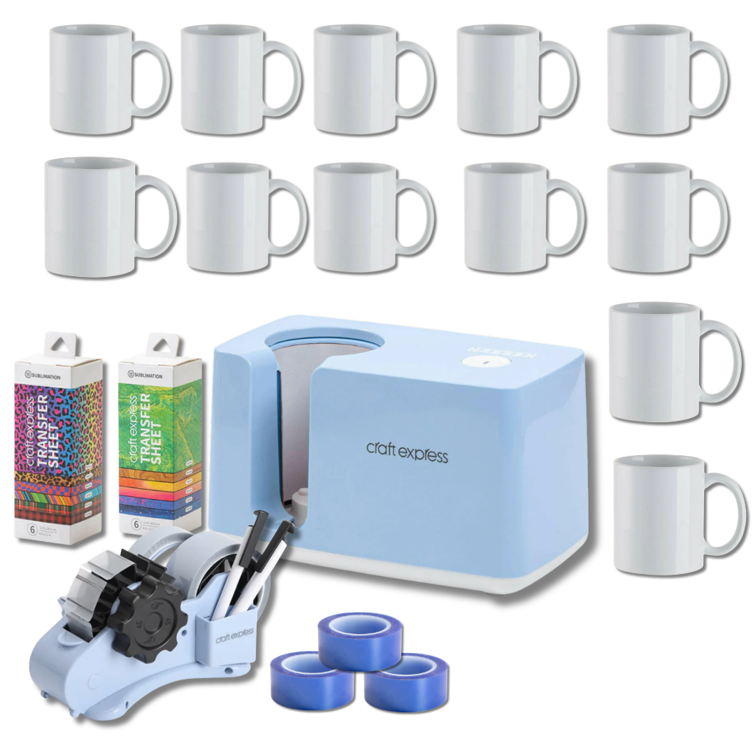 CRAFT EXPRESS MUG PRESS STARTER KIT BUNDLE WITH 12 11OZ SUBLIMATION MUGS