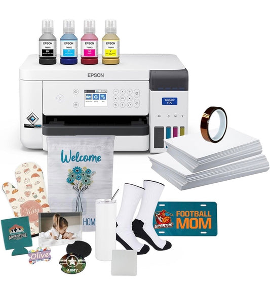 Epson surecolor f170 dye sublimation printer. Includes full set of ink, UserGuide, Ac Power Cable, Sublimation Starter Kit, Thermal Tape , 8.5x11 & 8.5 x 14 SCF170