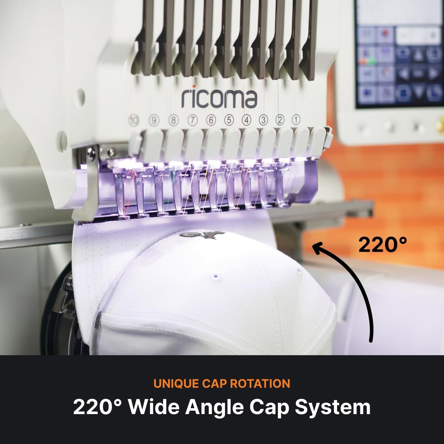 EM-1010-7S Single-Head Multi Needle Embroidery Machine for Beginners with Steel Embroidery Stand, Hoop and Cap Attachments, Chroma Digitizing Software, Lifetime Customer Support