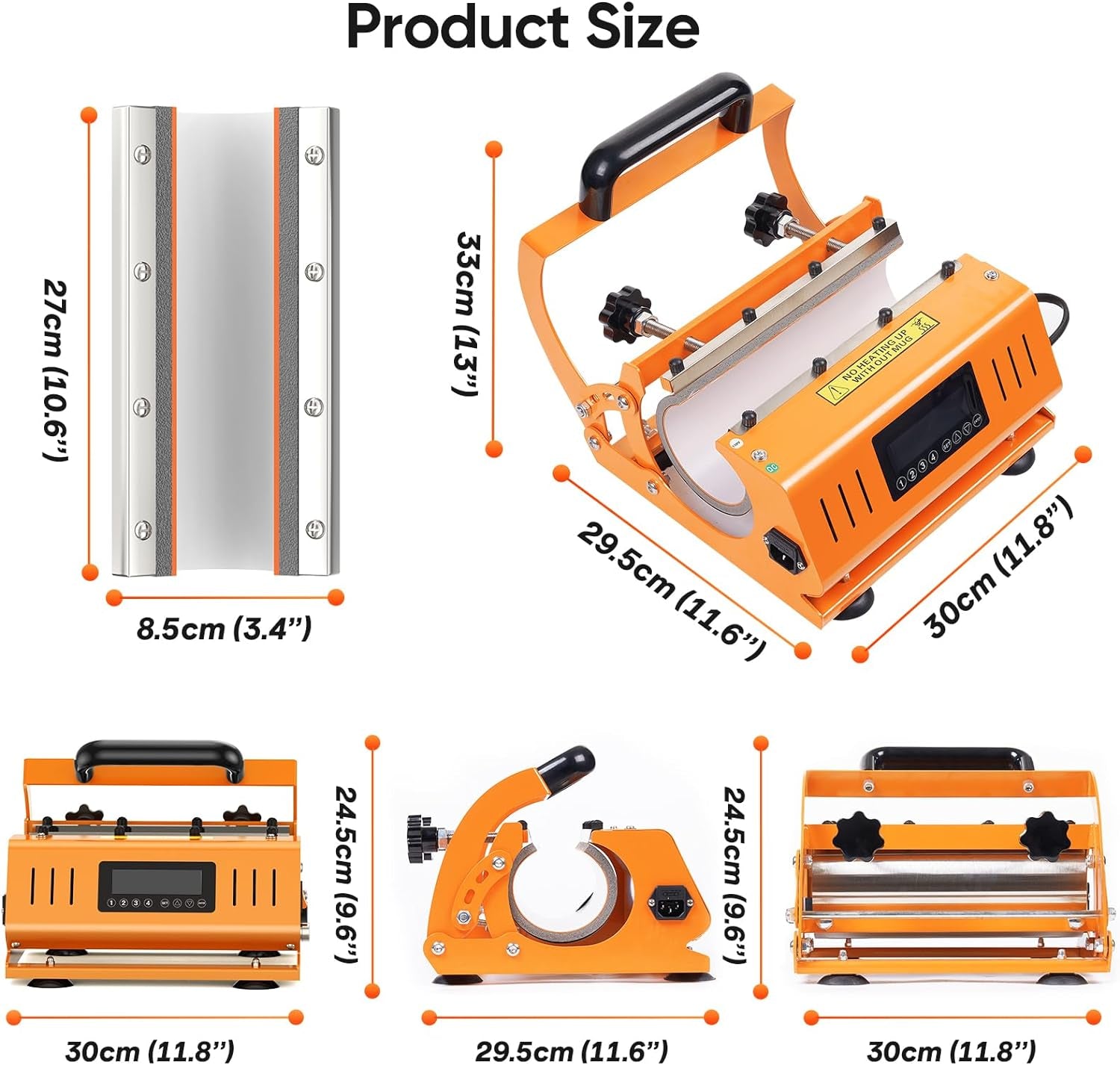 Tumbler Heat Press Machine Pro 30 OZ -  110V Heat Press Fits 30OZ 20OZ 16OZ Sublimation Skinny Straight Tumblers Glass, 11OZ DIY Mug Tumbler Press with 4 Autonomous Adjustment Mode (Orange)