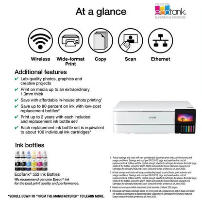 Ecotank Photo ET-8550 Wireless Wide-Format Color All-In-One Supertank Printer with Scanner, Copier, Ethernet