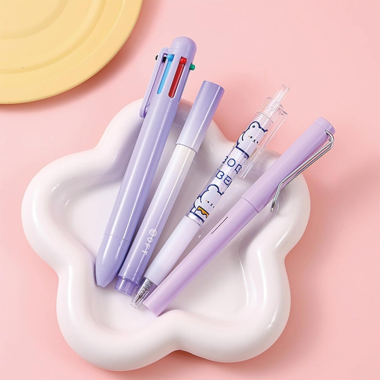 7 Pcs Cute Purple Stationery Set Kawaii School Supplies Office Supplies Including Ballpoint Pens Pencil Sharpener Highlighter Correction Tape Ruler Utility Knife (Purple)