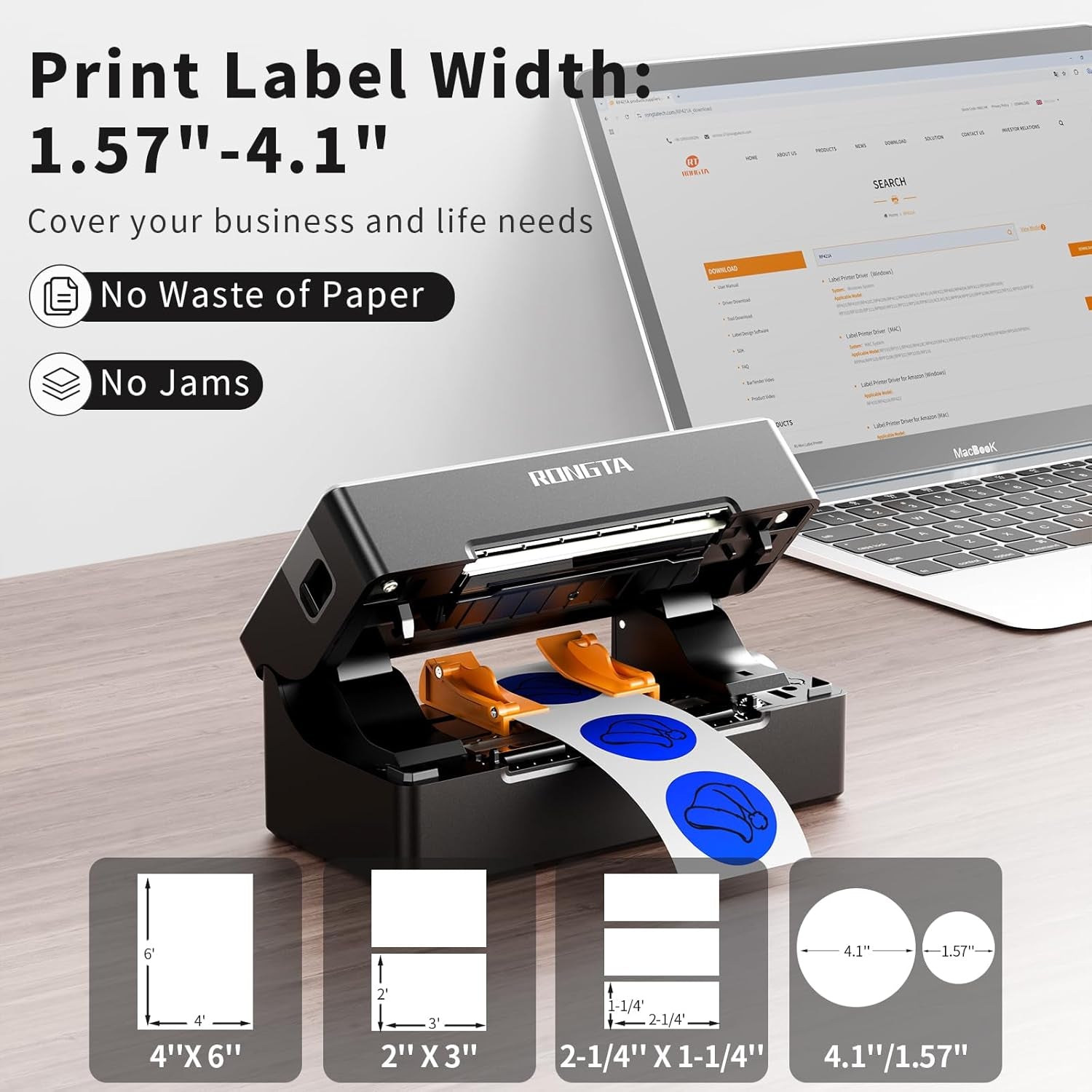 Rongta 4X6 Bluetooth Thermal Shipping Label Printer, Wireless Shipping Label Maker for Amazon FBA, Ebay, Shopify, Fedex | Compatible with Windows/Mac/Android/Ios (Black)