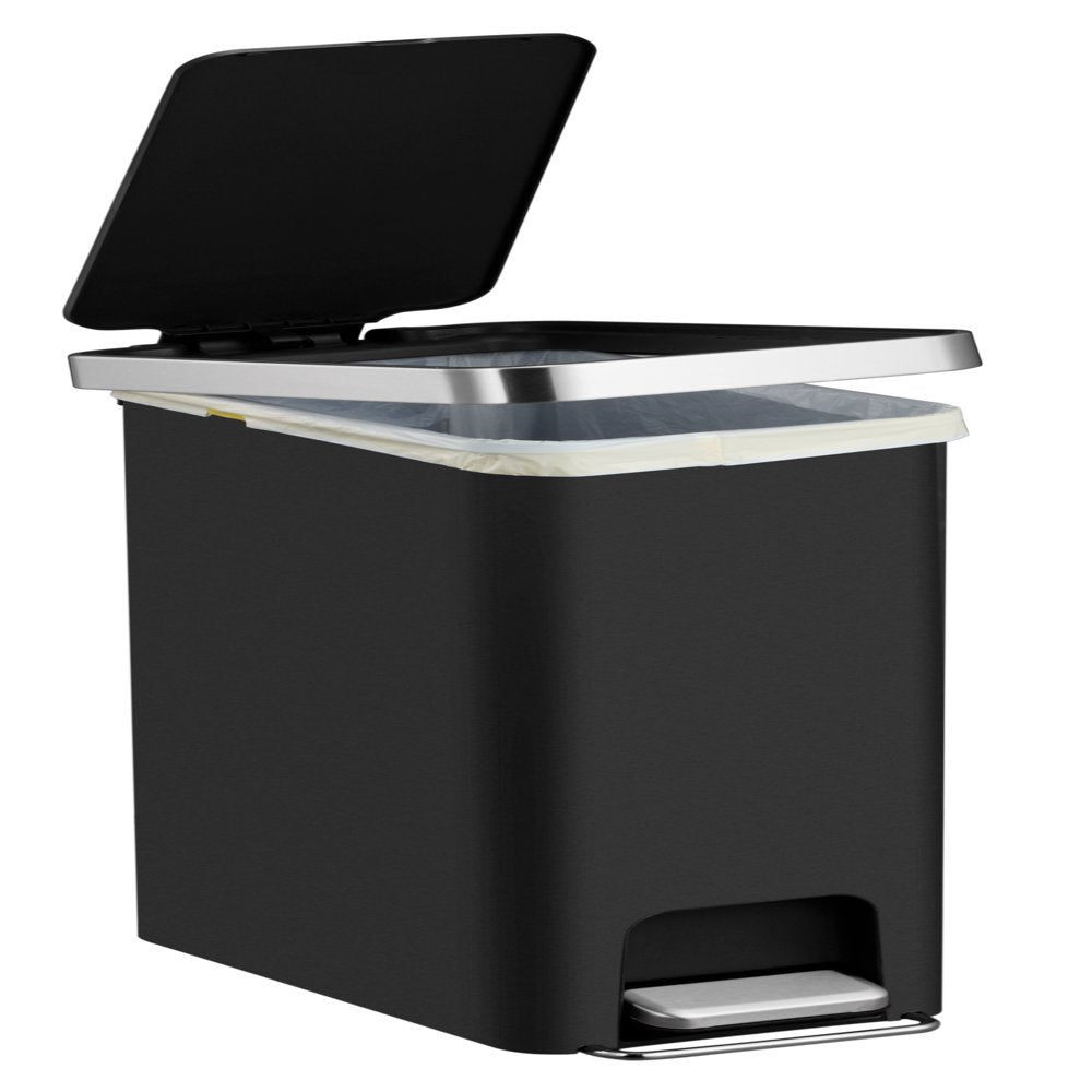 10.5 Gallon Trash Can, Plastic Slim Step-On Kitchen Trash Can, Black