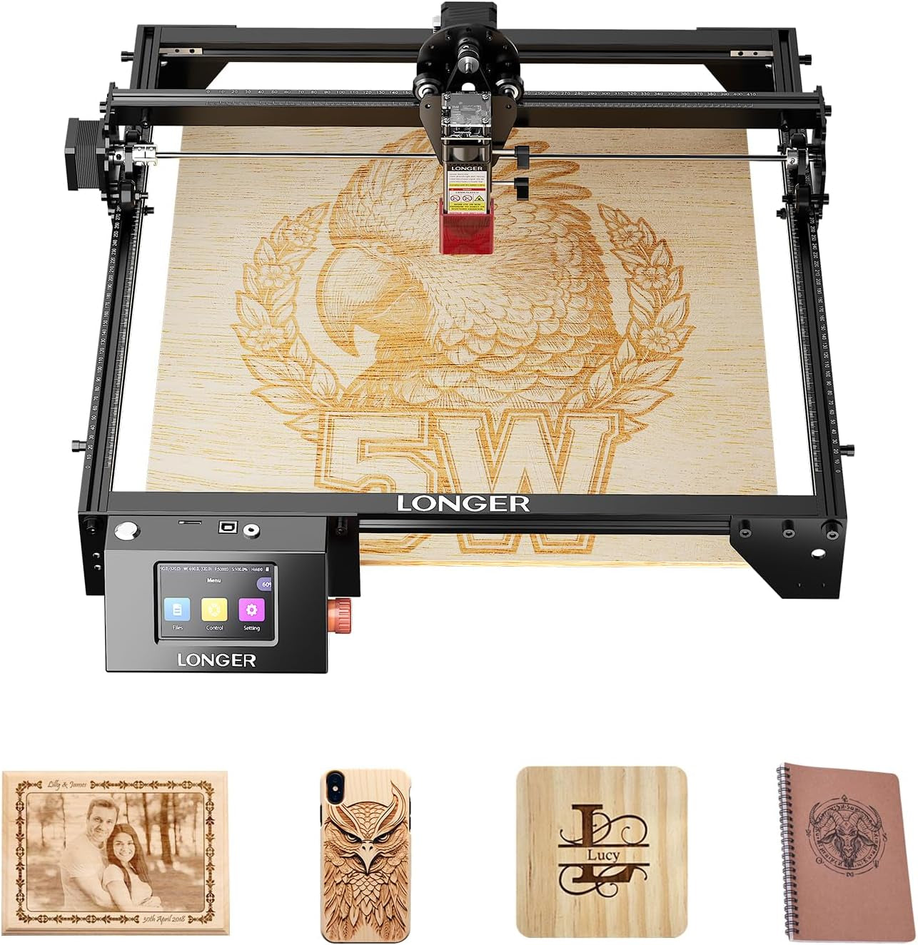LONGER Ray5 5W Laser Engraver, High-Speed DIY Laser Engraver with 3.5" Touch Screen, Offline Use, 400×400Mm Area, CNC Laser Engraving Machine for Wood, Metal, Acrylic & Glass