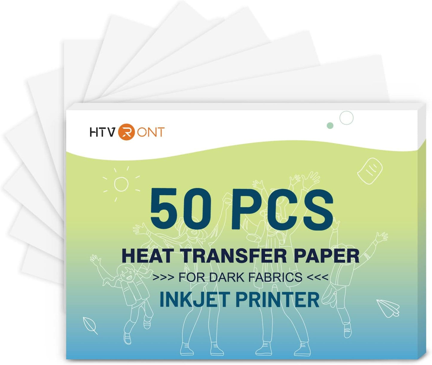 Heat Transfer Paper for Dark T Shirts -50 Pack 8.5X11" Iron on Transfer Paper for Inkjet Printer, Easy to Use Printable Heat Transfer Vinyl, Vibrant Color, Durable & Soft