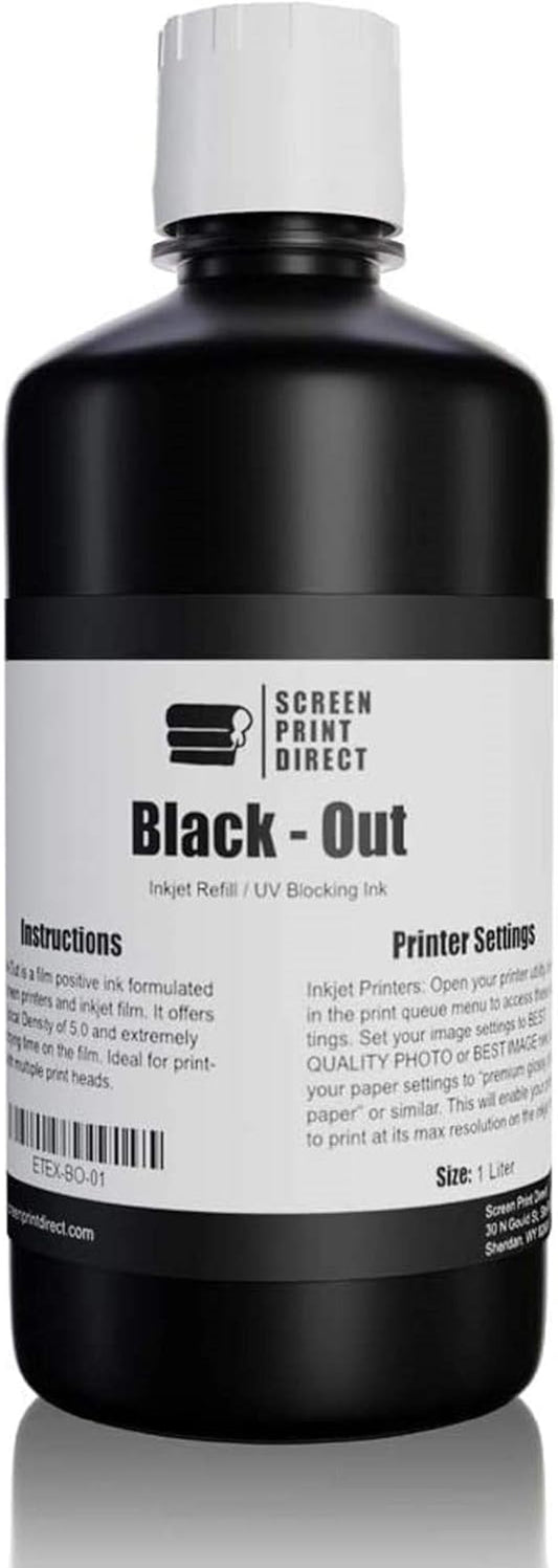 ® UV Blocking Ink Refill (1 LTR) - Black Out Universal Inkjet Refill for Film Positives, High Opacity Ink for Waterproof Inkjet Film - Black Dye Ink Screen Printing Supplies