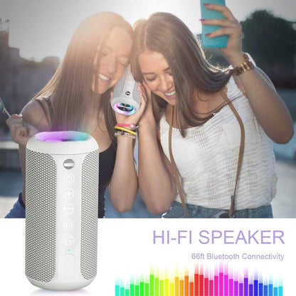 Wireless Portable Speaker,Ipx7 Waterproof Bluetooth Speaker, 24W Loud Stereo Sound, Bassboom Technology, TWS Pairing, Built-In Mic, 30H Playtime with Lights for Home Outdoor - Gray