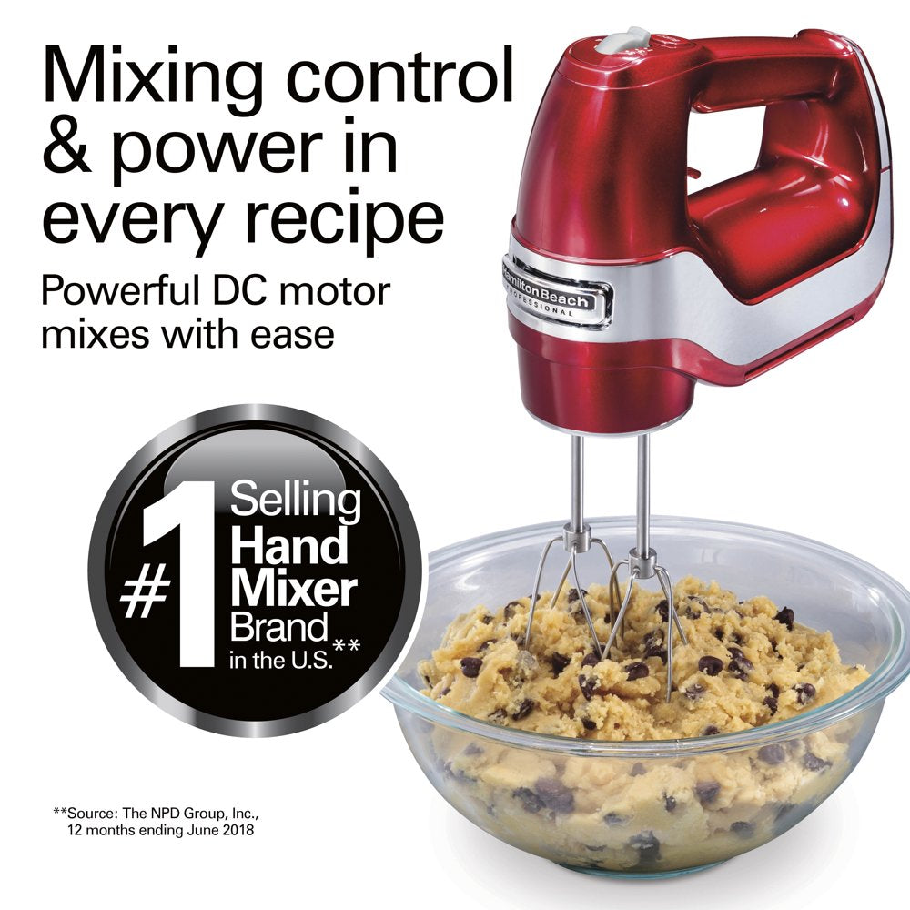 Professional 5-Speed Electric Hand Mixer, High Performance DC Motor, Quickburst, Slow Start Speed, Stainless Steel Beaters and Whisk, Red, 62653