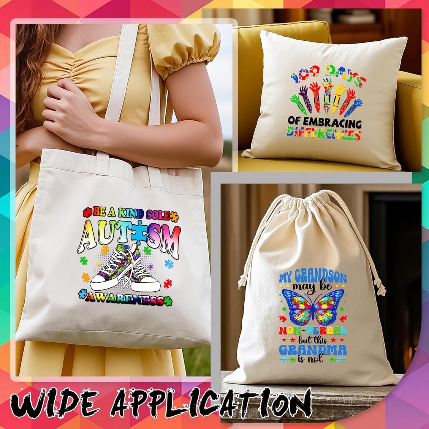 Dazoratix Autism Awareness Iron on Transfers - 30 Sheets DTF Ready to Press Puzzle Rainbow Heat Patches Animals Decals Vinyl Stickers for Kids Baby T Shirts Clothes Pillow Bag DIY Crafts Decorations