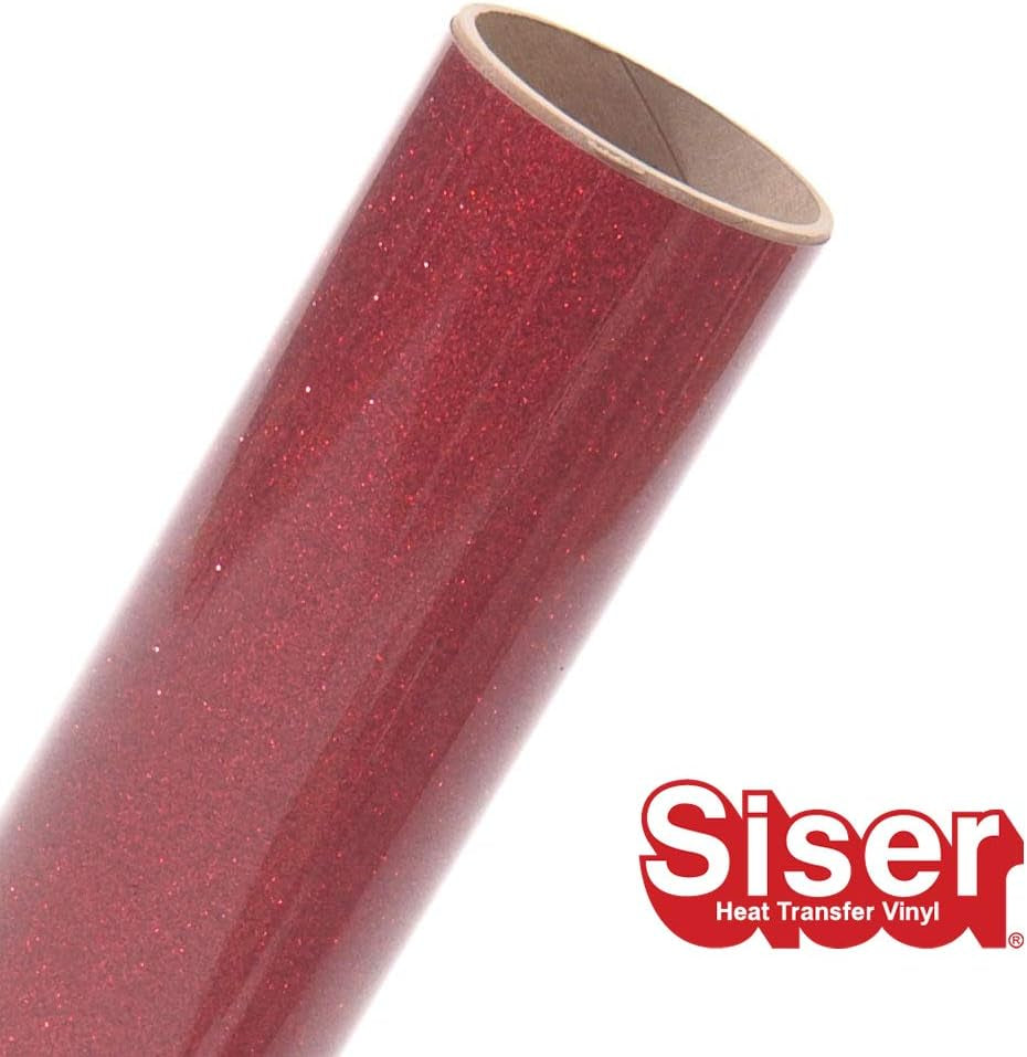 Siser Glitter HTV 11.8"X5Ft Roll - Iron on Heat Transfer Vinyl (Red)