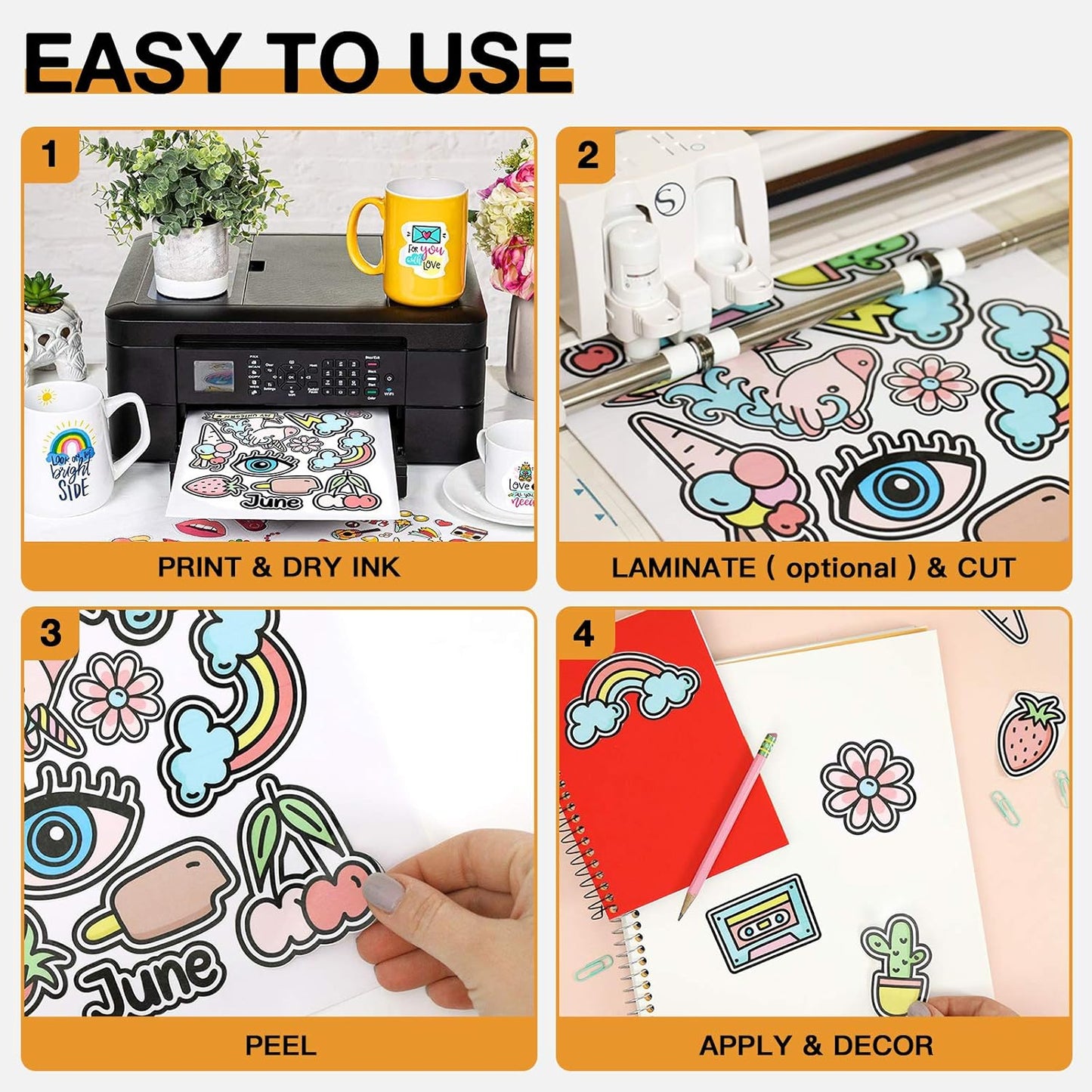 Printable Vinyl for Inkjet Printer & Laser Printer - 40 Pcs Matte White Inkjet Waterproof Printable Vinyl Sticker Paper, 8.5"X11"