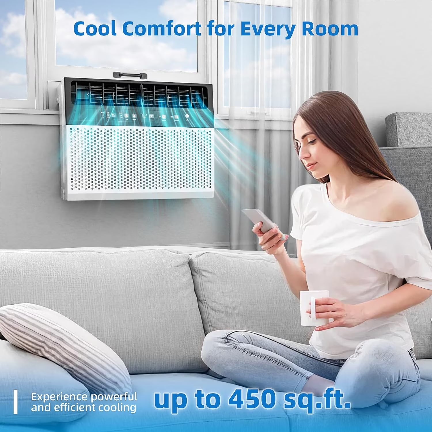 10,000 BTU U-Shaped Window Air Conditioner Unit Cools up to 450 Sq.Ft.With 6 Modes 24H Timer,Ultra Quiet Window AC Units with Full Window View,Energy Saving,Easy to Install,Black