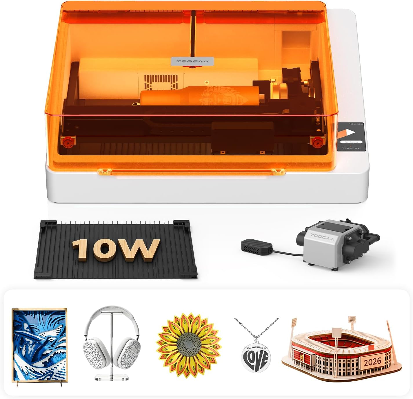 TOOCAA NOVA 10W Smart AI Laser Engraver & Cutter, 5MP AI Positioning Camera & Auto Focus, Fully Enclosed Class 1 Safety, Air Assist, Dual-Channel Exhaust for Cleaner Cuts & Less Smoke