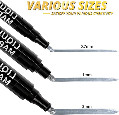 HTVRONT Silver Liquid Mirror Chrome Marker 3PCS - Paint Pen Permanent Metallic 3 Nibs- Silver Chrome Paint Pen for Models, Paintings, Toys or Car Accessories