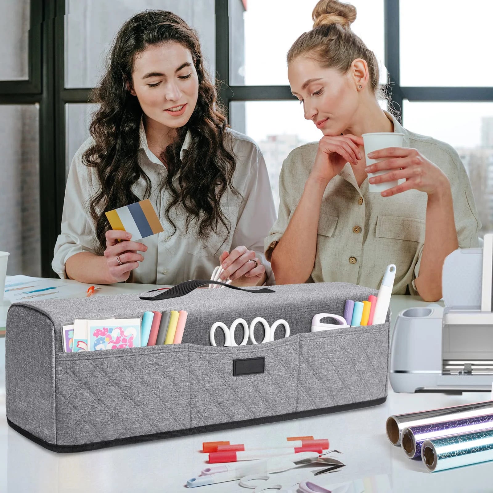 Cricut Machine Dust Cover with Organizer Pockets, Fits Explore Air 2 Maker 3 Explore 3, Heavy Duty Fabric Protector for Accessories, Gray