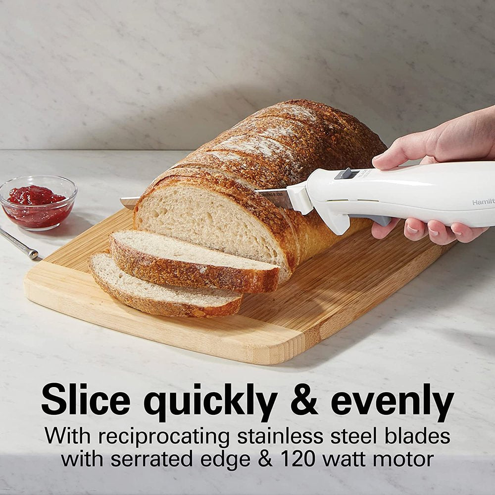 Electric Knife Set with Fork and Case, Ergonomic Design, Stainless Steel Reciprocating Blades, White, 74251