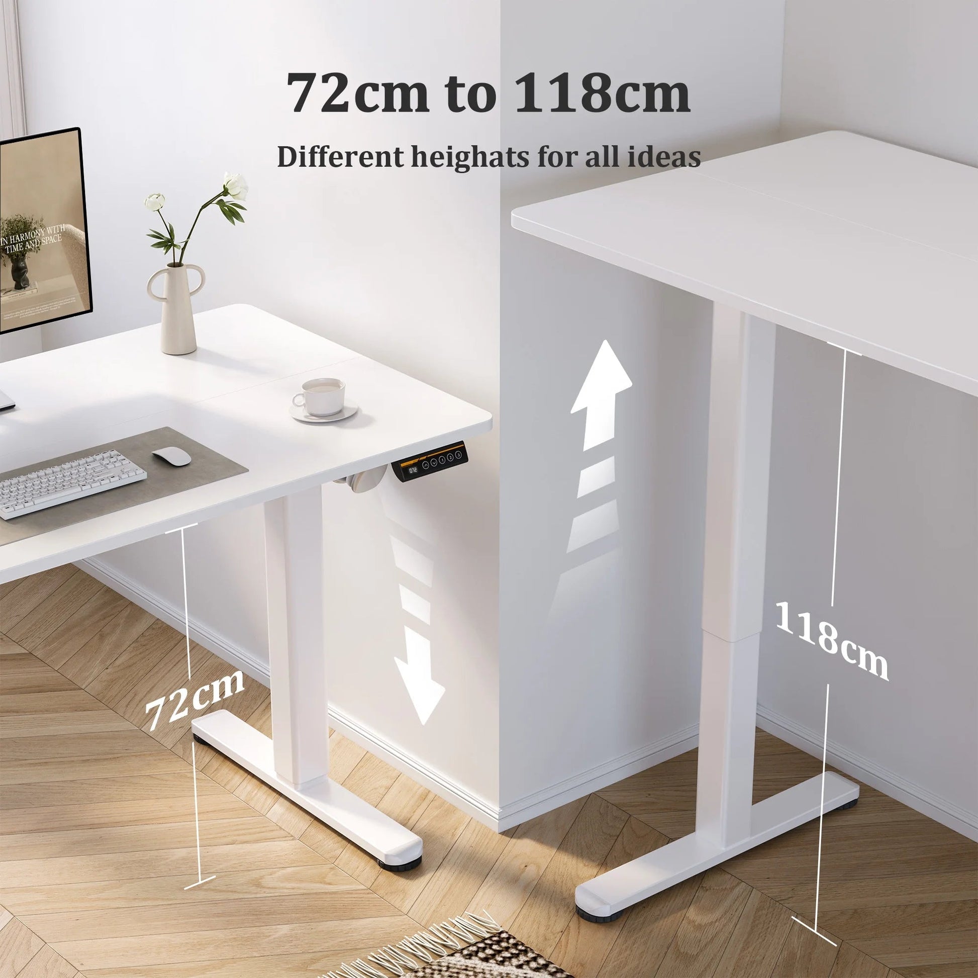 55 Inch Electric Standing Desk, Wide Computer Stand up Desks Adjustable Height, Sit-Stand Rising Desk W/Memory Preset for Home Office Students Desk,White Top