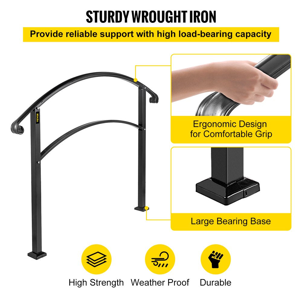 brand 1-3 Step Handrail Rackable to a Range of 0°To 45°Matte Black Stair Rail Wrought Iron Handrail with Installation Kit Hand Rails for Outdoor Steps