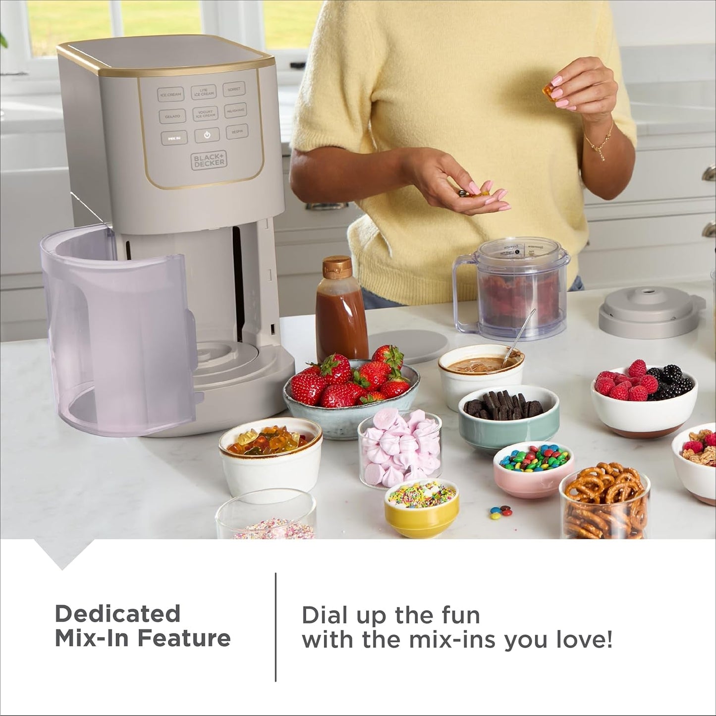 BLACK+DECKER Perfect Pint Ice Cream Maker for Homemade Frozen Treats, Gelato, Sorbet, Milkshakes, Frozen Yogurt, Light Ice Cream, Mix-Ins, Dairy-Free, Keto-Friendly Dessert Machine