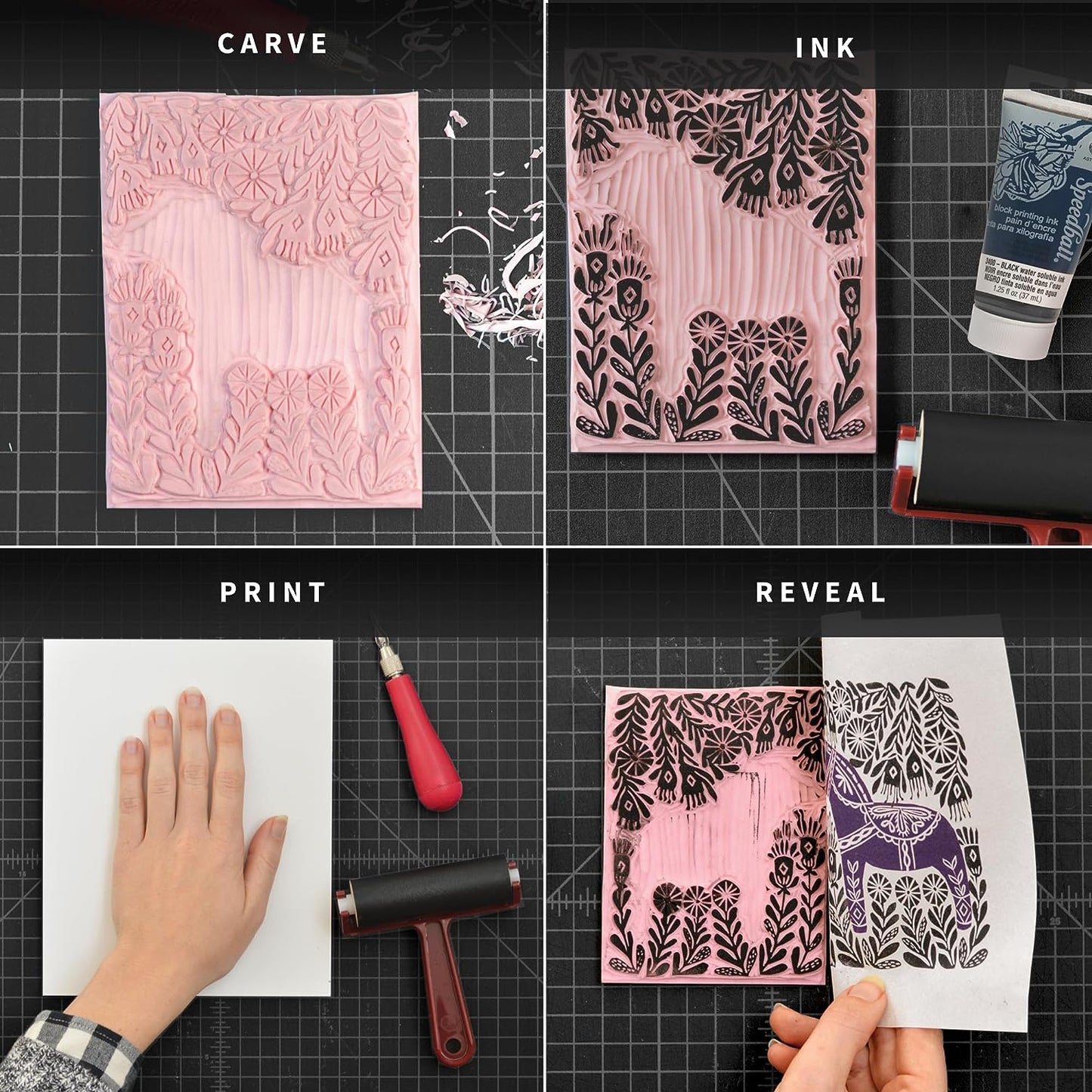 Speedball 3471 Super Value Block Printing Starter Kit – Includes Ink, Brayer, Lino Handle and Cutters, Speedy-Carve