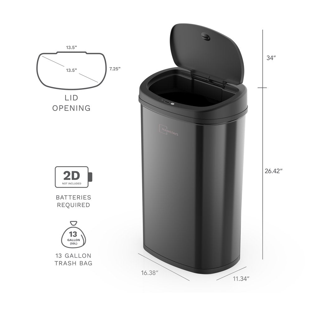 13.2 Gal /50 L Motion Sensor Kitchen Garbage Can, Black Stainless Steel