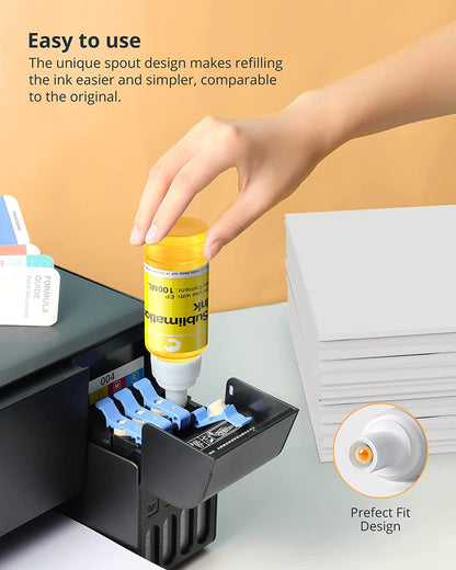 Hiipoo Sublimation Ink Set with 110 Sheet Sublimation Paper 8.5X11” 120G, 2 Pack Teflon Sheet, Heat Tape Compatible for Inkjet Printer ET-2720 ET-2760 ET-2800 ET-2803 ET-2400 ET-4700 ET-4800 ET-15000