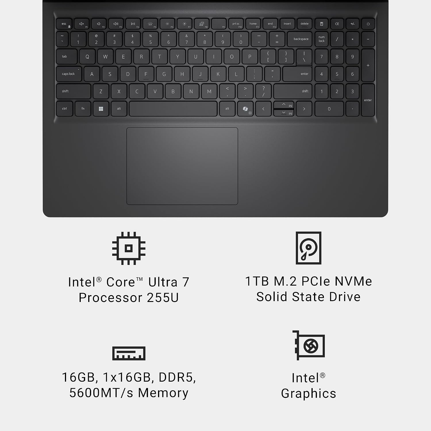 Dell 15 Laptop D15260-15.6-Inch FHD 60Hz 300 Nits Display, Intel Core Ultra 7 Processor 255U, Intel Graphics, 16GB Memory, 1TB SSD, English US Backlit Keyboard AI Copilot Hotkey, Windows 11 Home