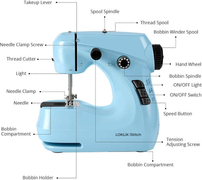 Loklik Istitch™ Sewing Machine for Beginners and Kids - 38 Built-In Stitches Mini Sewing Machine with Extension Table,Small Portable Sewing Machine with Foot Pedal & Sewing Kit
