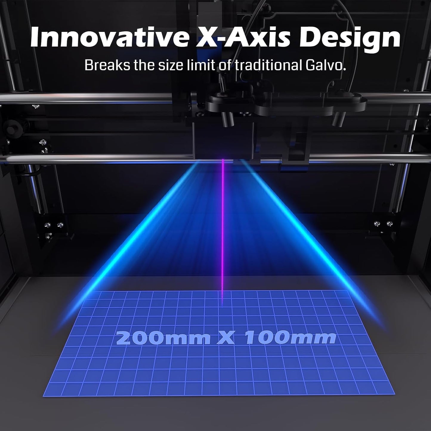 Genmitsu Kintix Laser Engraver 10W 10000Mw, 90000Mm/Min Ultra Fast Galvo Laser with Auto-Lifting, 200X100Mm Large Area for Jewelry, Metal, Wood, Compatible with Lightburn, Support APP, Class 1 Safety
