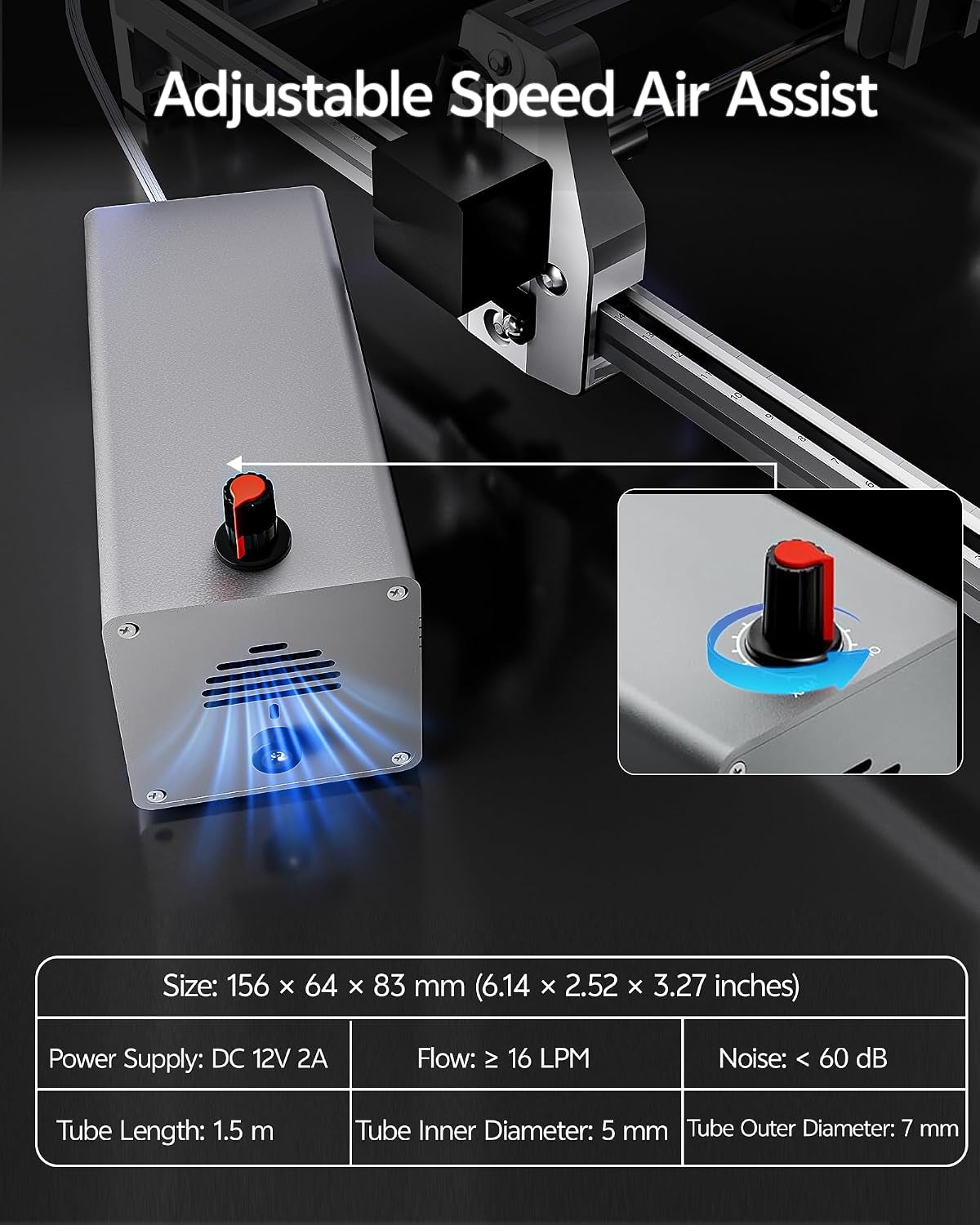 Air Assist 30L/Min Adjustable Air Assist Pump Kit for Cutting and Engravers, Removes Smoke and Dust/Reduces Surface Temperature/Protects Module, Suitable for Most Engravers
