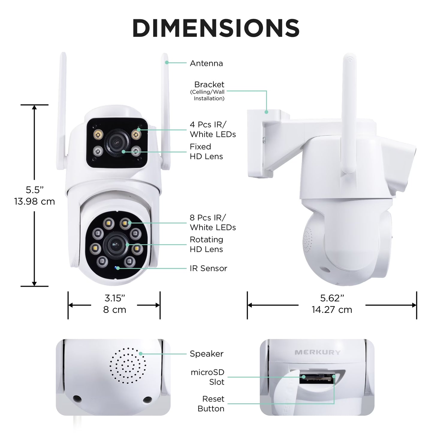 Outdoor Camera 1080P - Dual Lens Pan-Tilt Security Cam, White (1-Pack)