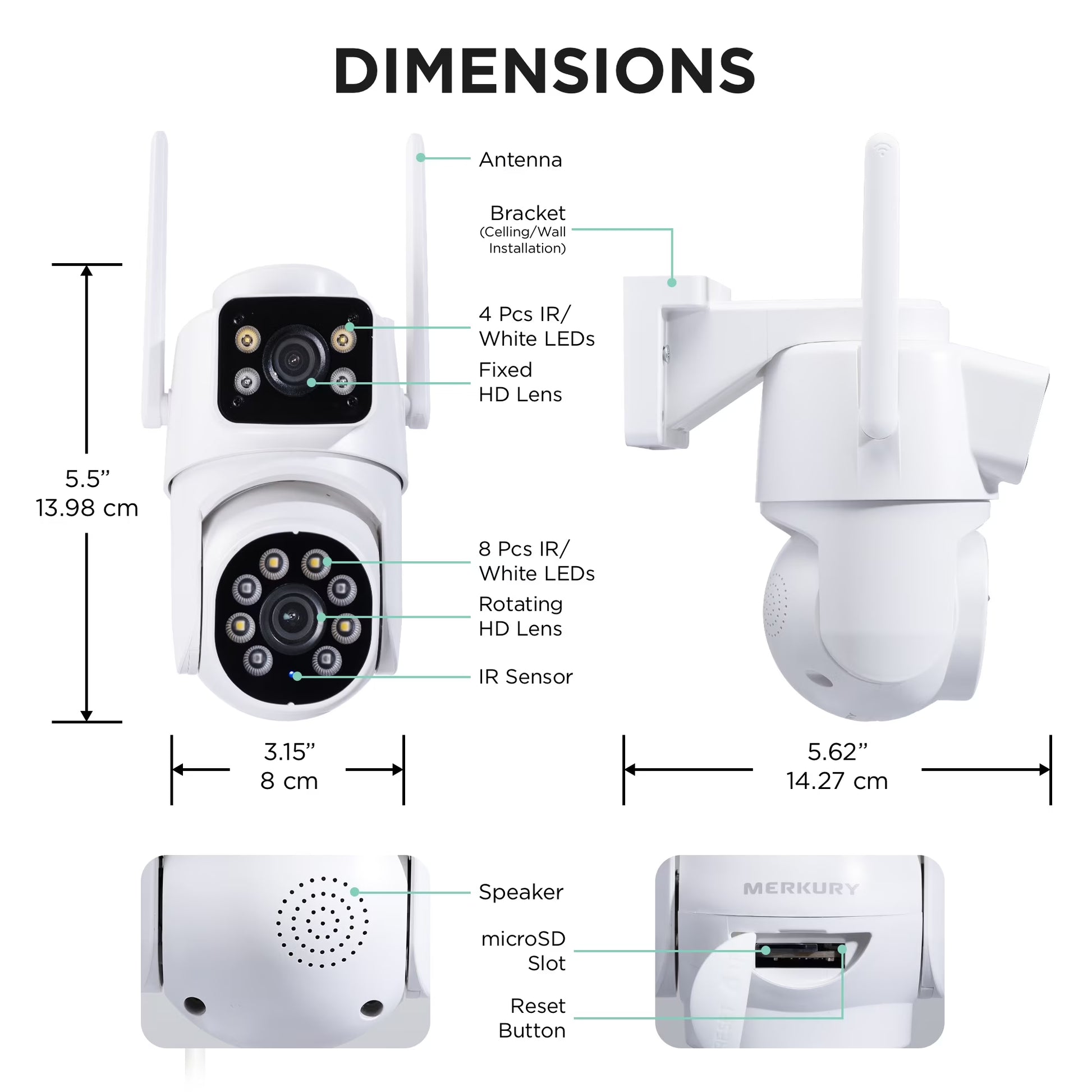 Outdoor Camera 1080P - Dual Lens Pan-Tilt Security Cam, White (1-Pack)