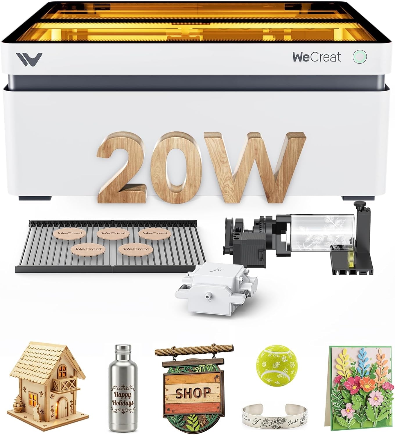 Vision 20W Desktop Laser Engraver, Auto-Lifting for 5.5" Material, Smart Camera for Easiest Positioning, 600Mm/S Speed, Laser Engraving Machine for Tumblers Wood Acrylic DIY Craft Gifts Making