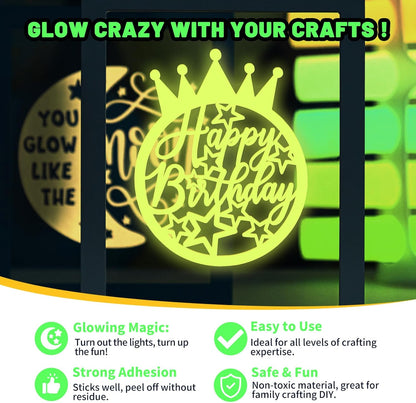 Glow in Dark Matte Neon Adhesive Craft Vinyl Precut Sheets 12" X 12" 6 Sheets/Pack for Craft Cutters,Sign Plotters