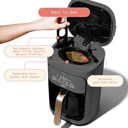 14-Cup Programmable Drip Coffee Maker with Touch-Activated Display, Oyster Grey by Drew Barrymore