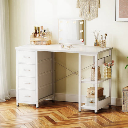 Computer Desk with Drawers & Storage Shelves, 40 Inch Corner Desk for Home Office Bedroom, Small Teen PC Desks with Fabric Drawer, White