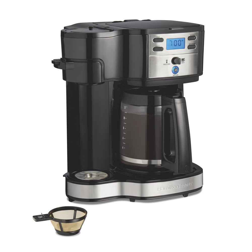 2-Way Programmable Coffee Maker, Single-Serve and 12-Cup Pot, Glass Carafe, Stainless Steel, 47650