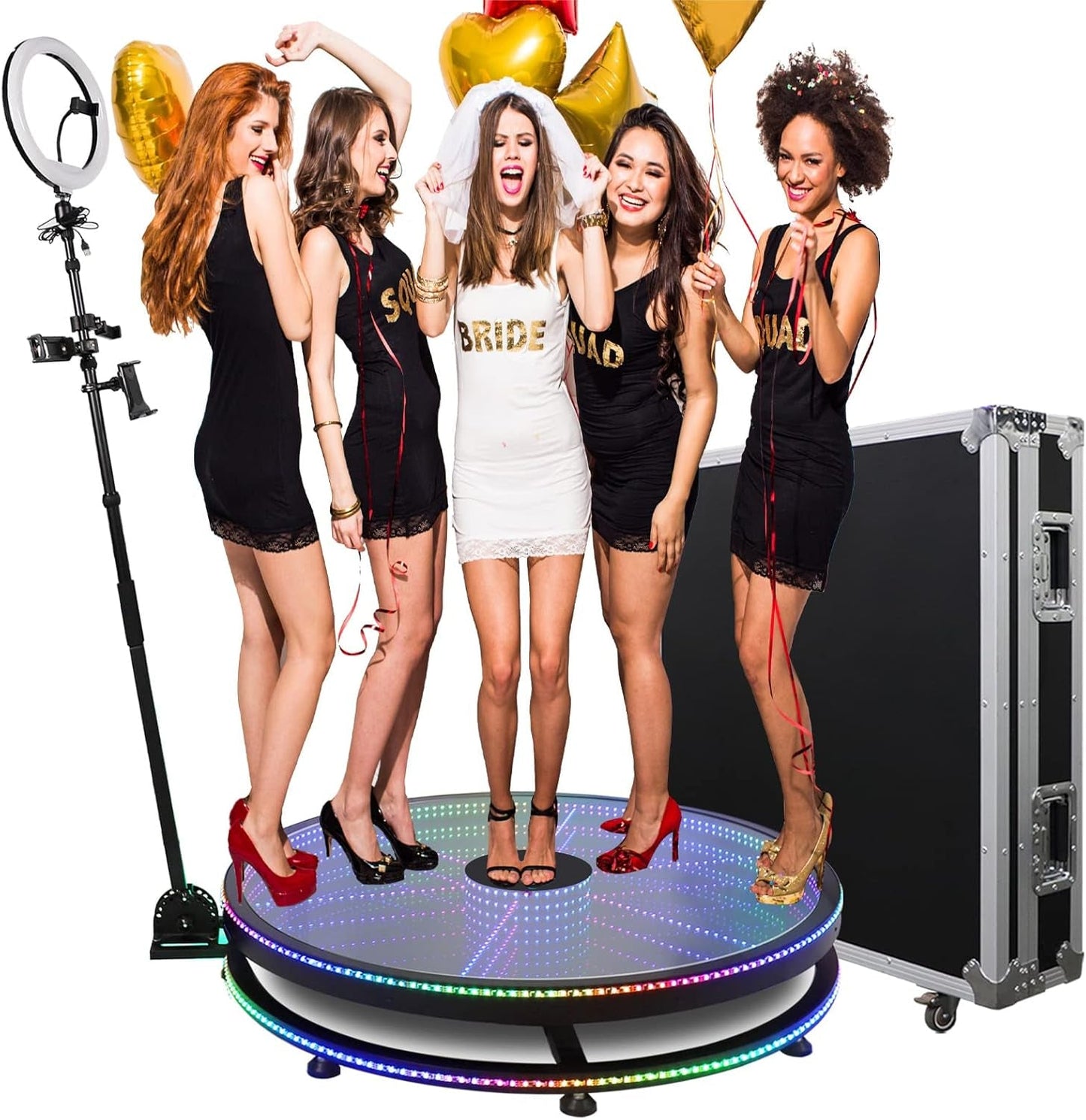 MWE 360 Photo Booth Machine with Glass Bottom Remote Control Automatic 360 Spin Camera Video Booth 100CM for 3-5 People (40In Glass+Flight Case)