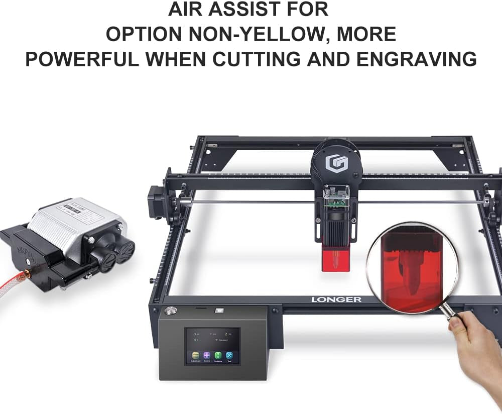 Longer Laser Engraver Air Assist Kit for RAY5 10W/20W, Large Airflow, Adjustable Airflow of 10-30L/Min, for CNC Cutting and Laser Engraving, Remove Smoke and Dust Protect Laser Lens Low Noise