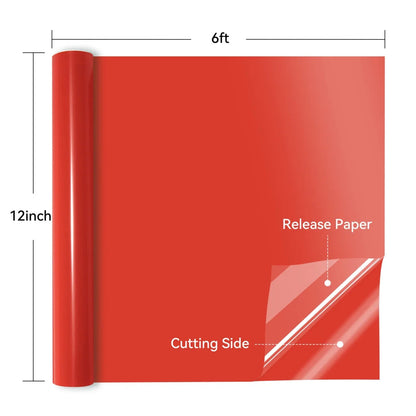 HTVRONT Permanent Vinyl Glossy-12" X 6FT Adhesive Vinyl Roll for Cutting Machine, Signs, Scrap Booking, Craft, Die Cutters-Red