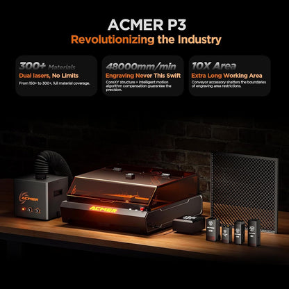 ACMER Laser Engraving Machine, P3 2IN1 Desktop Diode 10000Mw&2000Mw IR Output with Integrated Housing, Laser Cutting Built-In Camera Module and Air Assist 800Mm/S for Wood/Acrylic/Metal Class 1