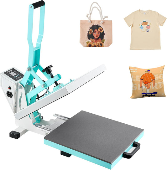 VEVOR Heat Press 15X15, High Pressure Heat Press Machine for T Shirts, Slide Out Professional Heat Press for Sublimation, Vinyl, Heat Transfer Projects, Heats up Fast & Evenly, Green